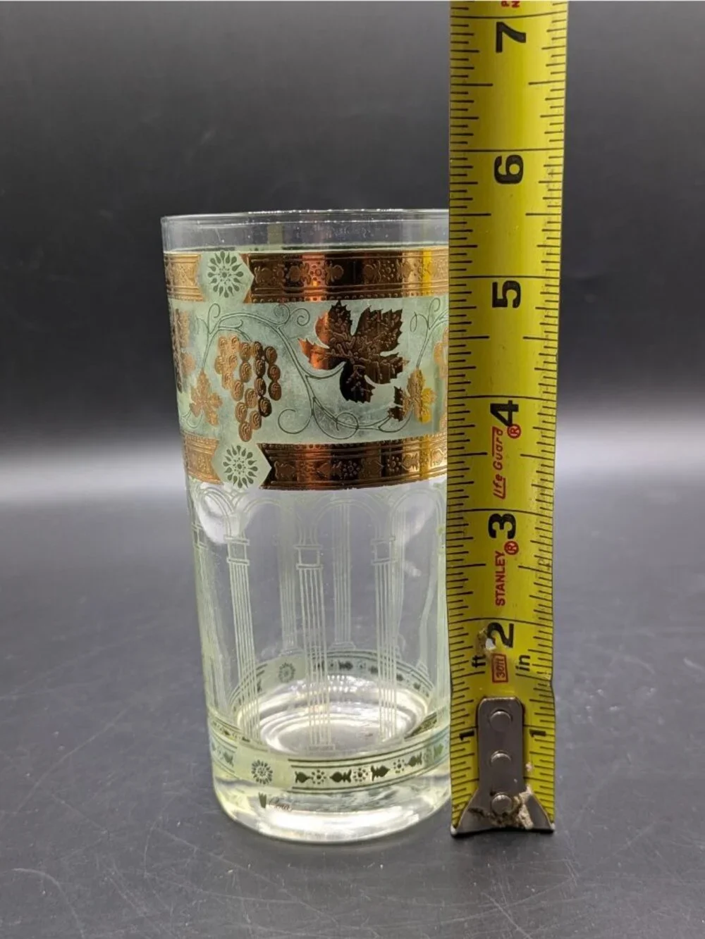 Vintage Cera Green Gold Grape Highball Glasses Set of 2 Tumblers 12 oz